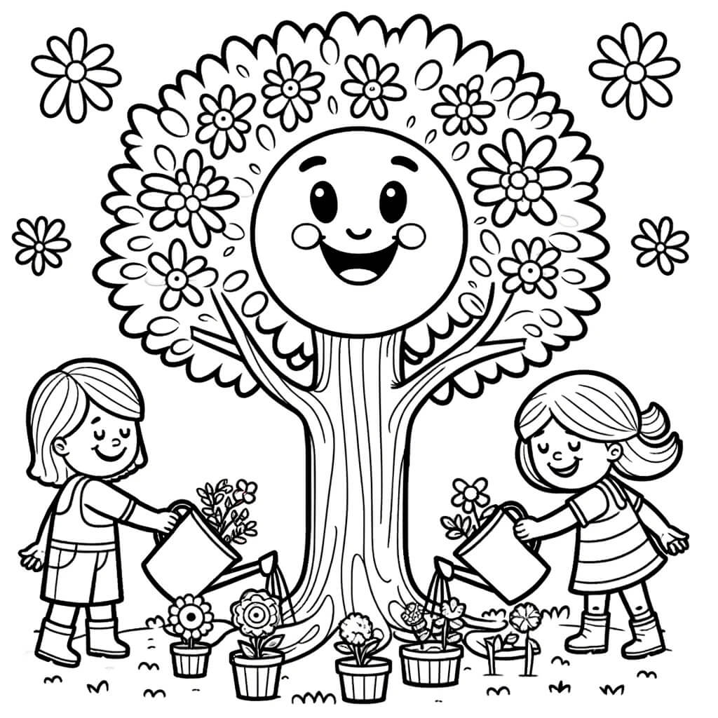 Coloriage Jour De La Terre Enfants Plantes Arbre - Jour de la Terre à imprimer