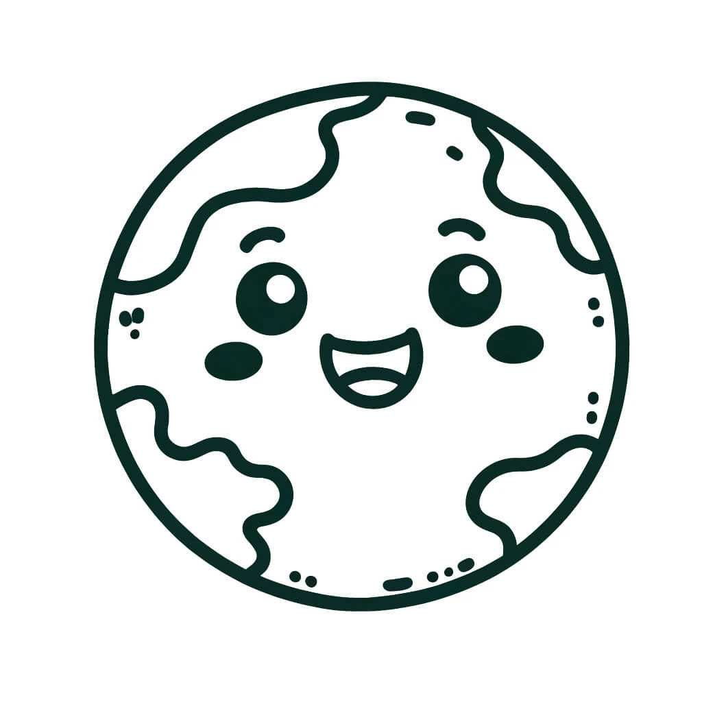 Coloriage Jour De La Terre Planète Kawaii Simple - Jour de la Terre à imprimer