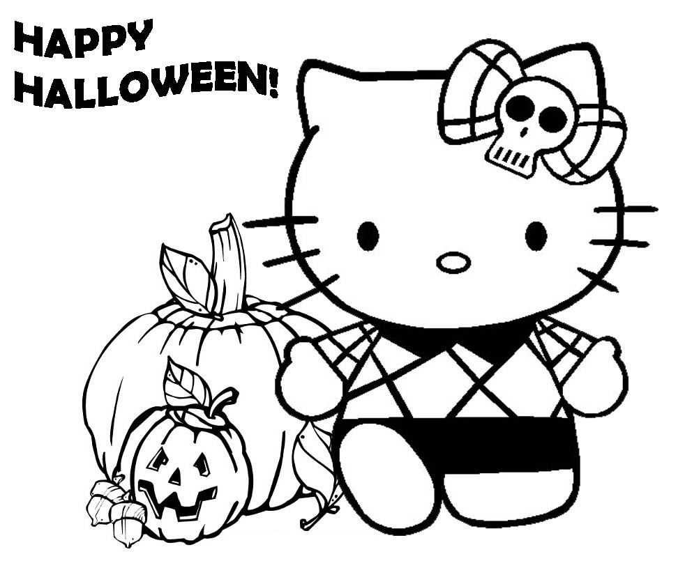 Coloriage Joyeuse Halloween Hello Kitty - Halloween à imprimer
