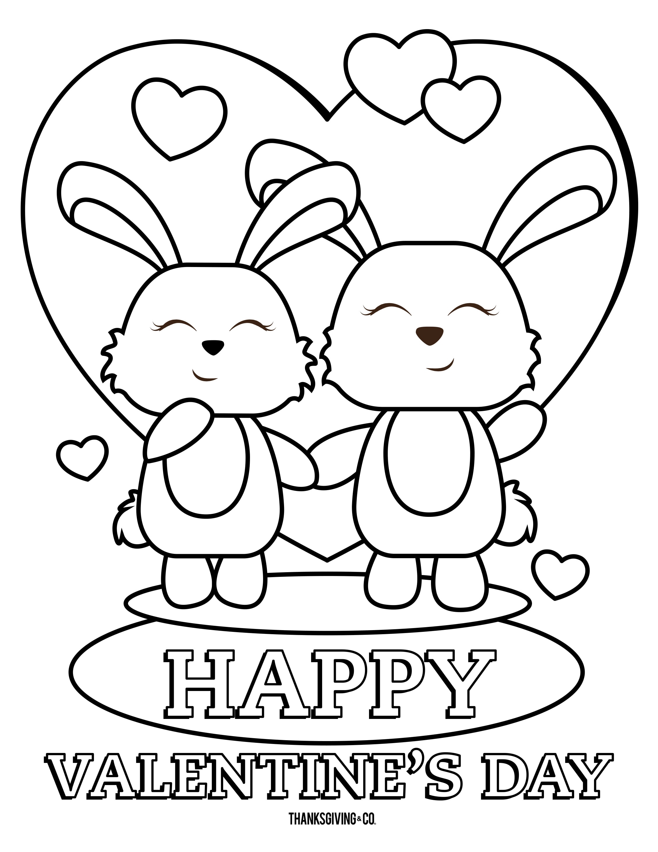Coloriage Joyeuse Saint Valentin Deux Lapins En Amour - Saint-Valentin à imprimer