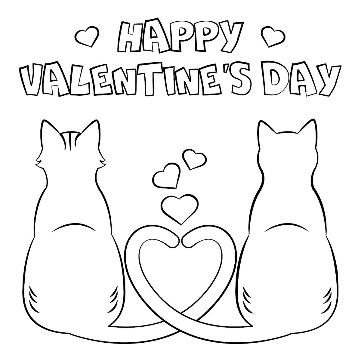 Coloriage Joyeuse Saint Valentin Par Deux Chats Amoureux - Saint-Valentin à imprimer