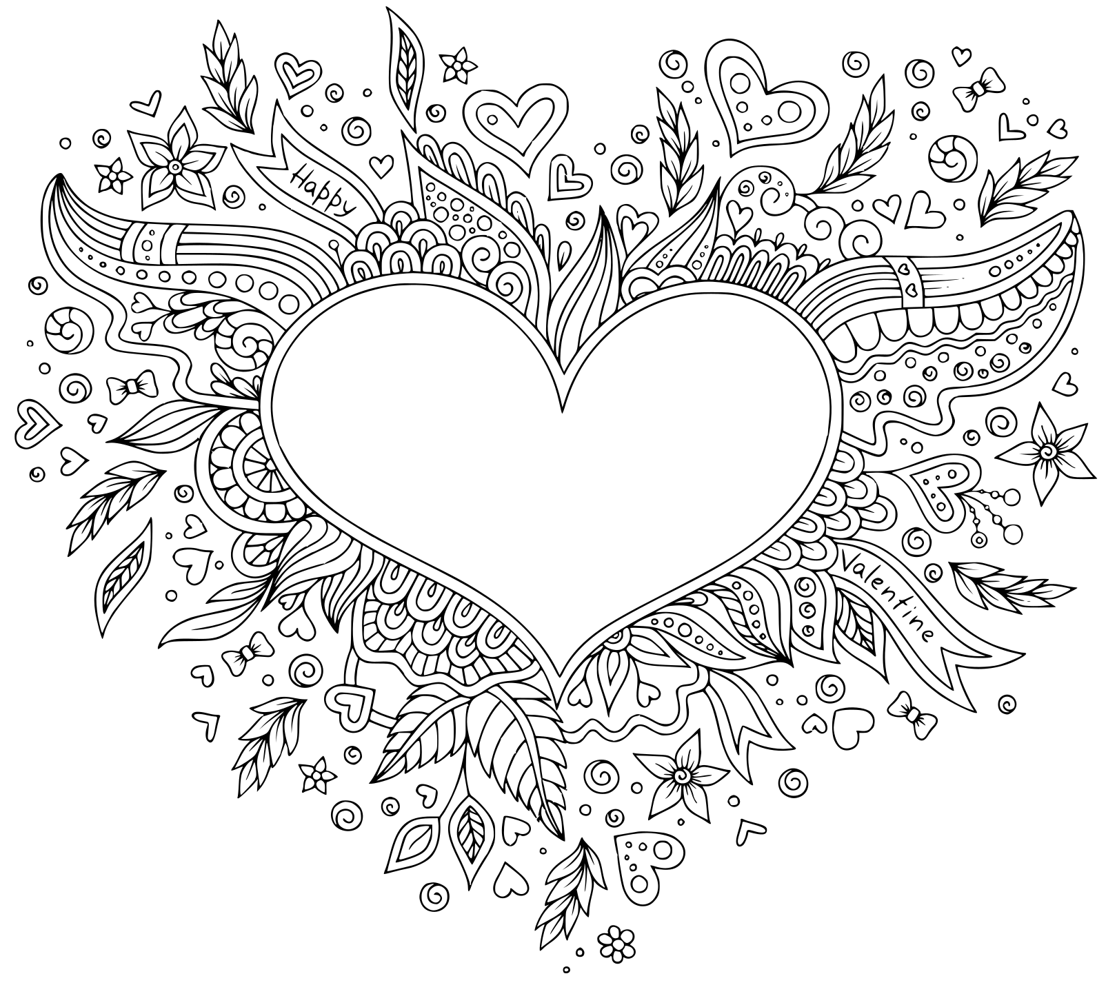 Coloriage Joyeuse St Valentin Cœur Avec Des Motifs - Saint-Valentin à imprimer