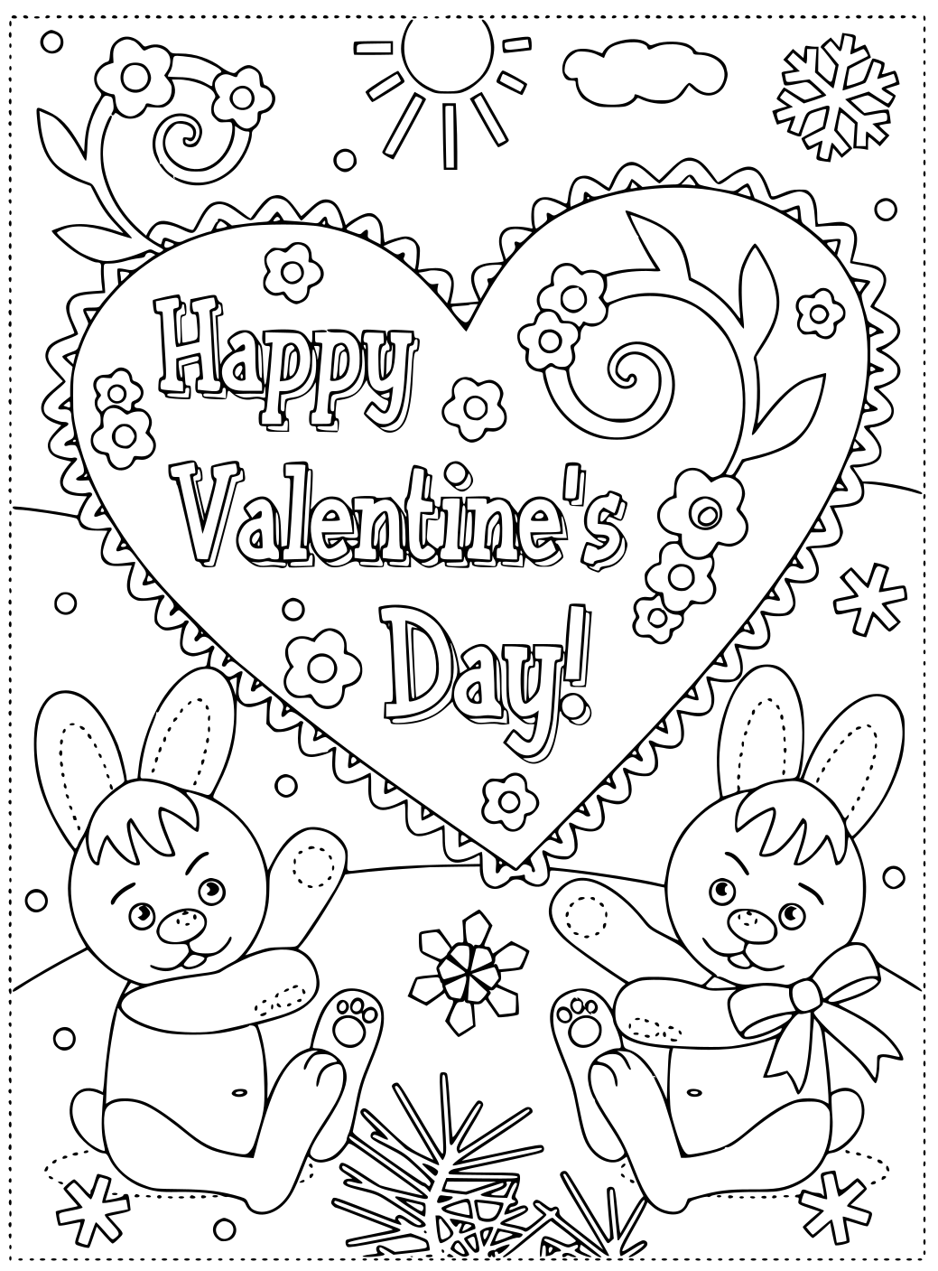 Coloriage Joyeuse St Valentin Par Des Lapins Carte De Voeux - Saint-Valentin à imprimer