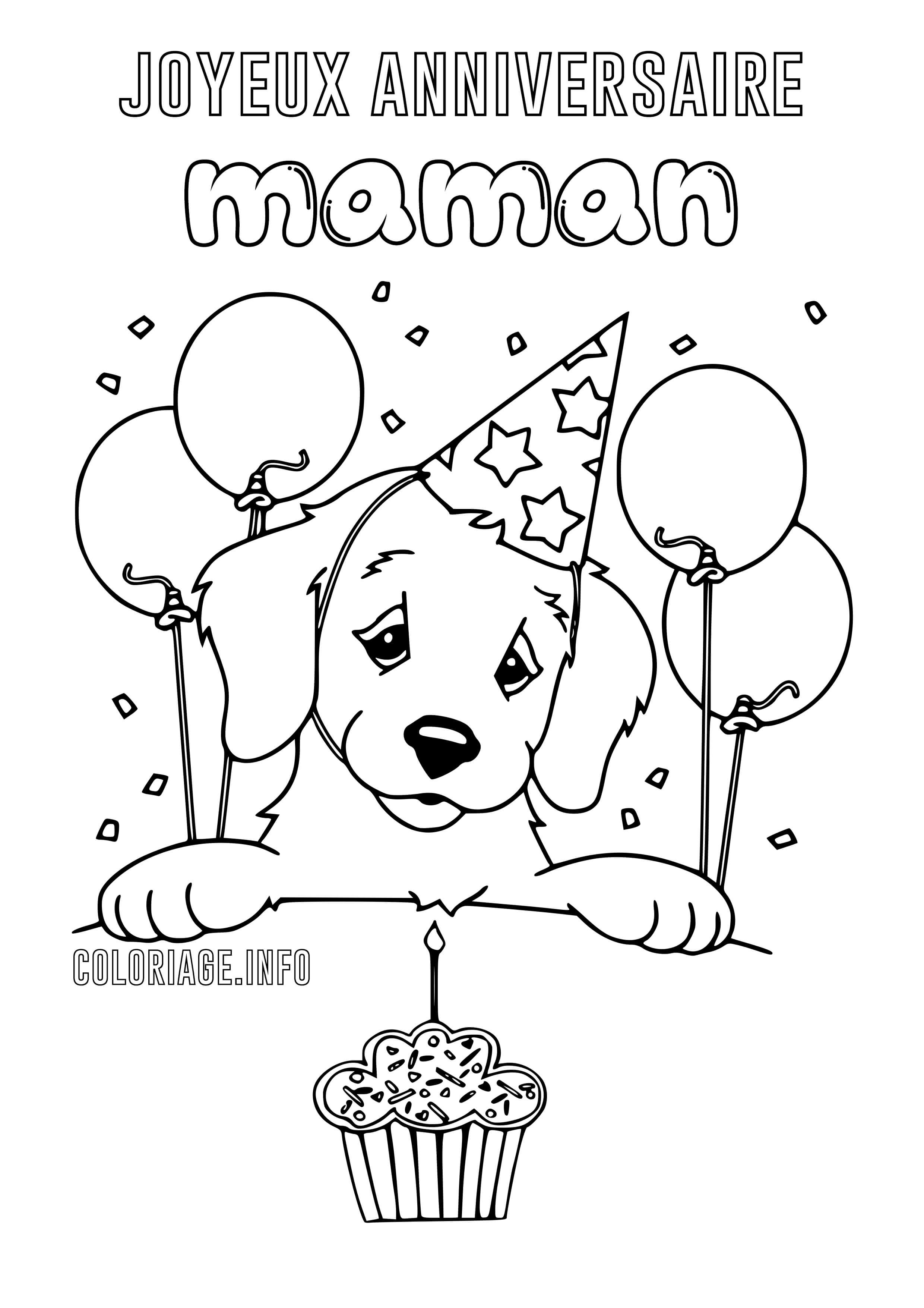 Coloriage Joyeux Anniversaire Maman Chien - Anniversaire à imprimer