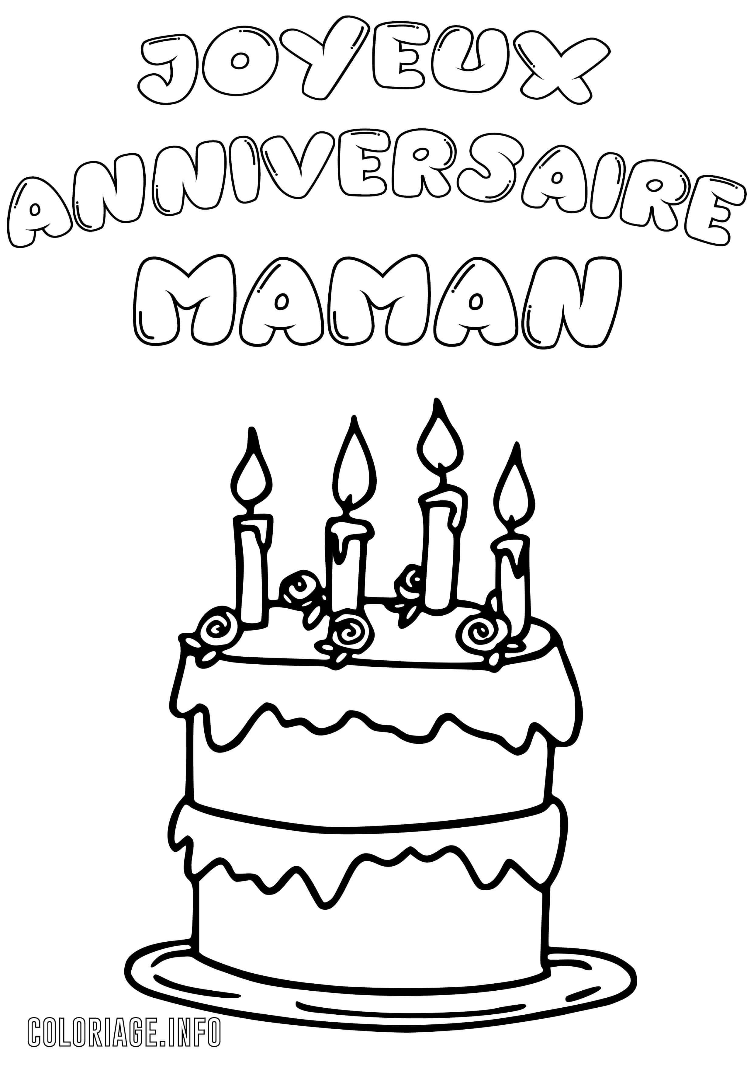 Coloriage Joyeux Anniversaire Maman Gâteau - Anniversaire à imprimer