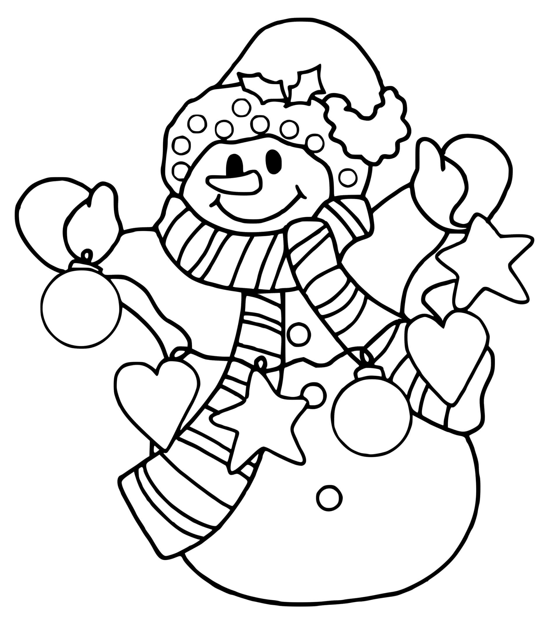 Coloriage Joyeux Bonhomme De Neige Avec Des Décorations De Noël - Bonhomme de neige à imprimer
