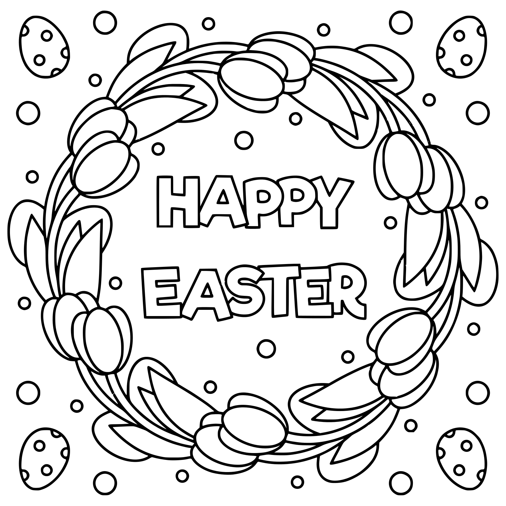 Coloriage Joyeux Pâques Noir Et Blanc Illustration - Pâques adulte à imprimer