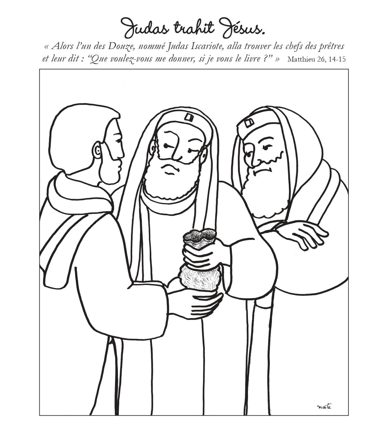 Coloriage Judas Trahit Jesus - Jésus à imprimer