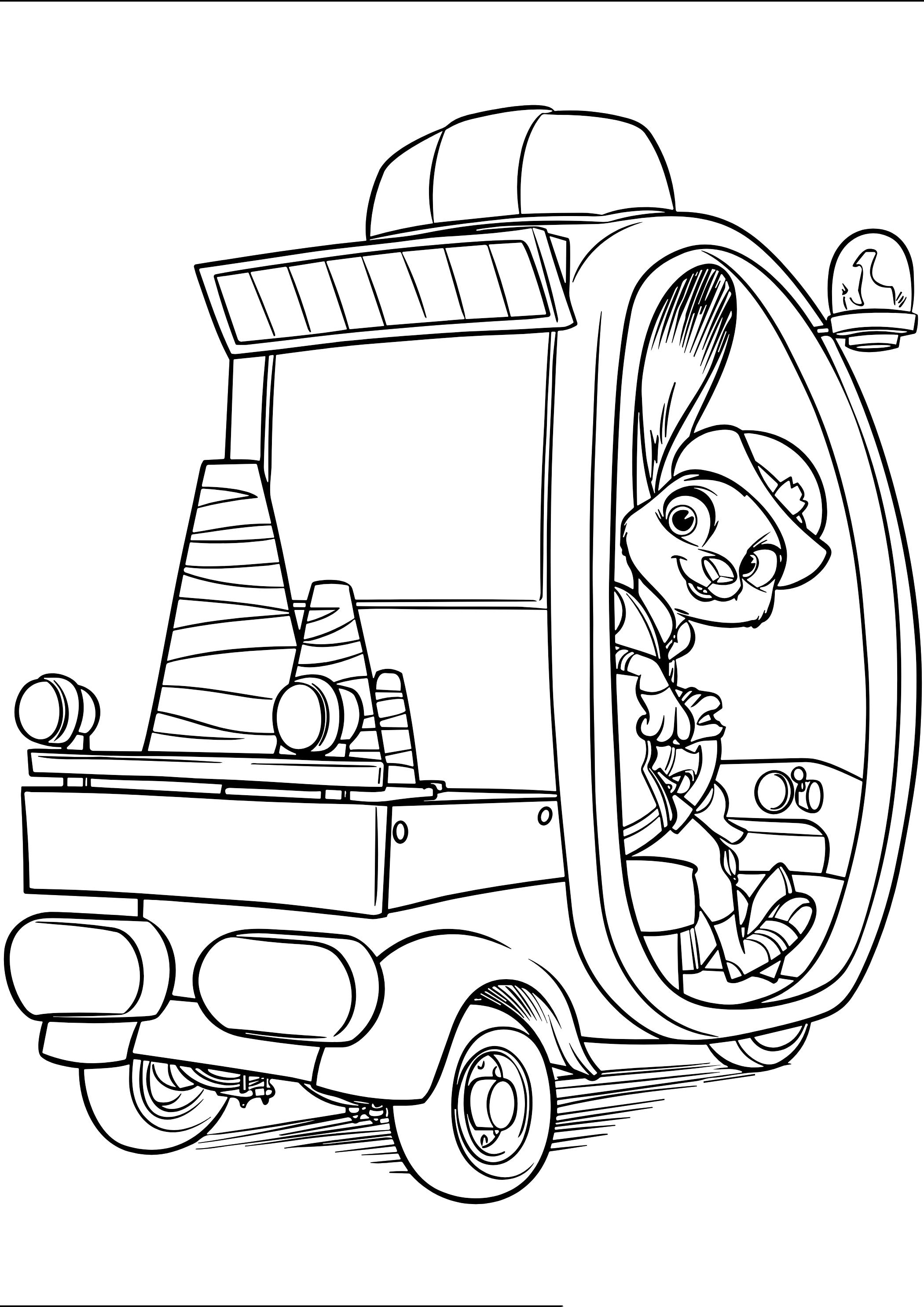 Coloriage Judy Hopps Dans Sa Voiture De Police Zootopie - Zootopie à imprimer
