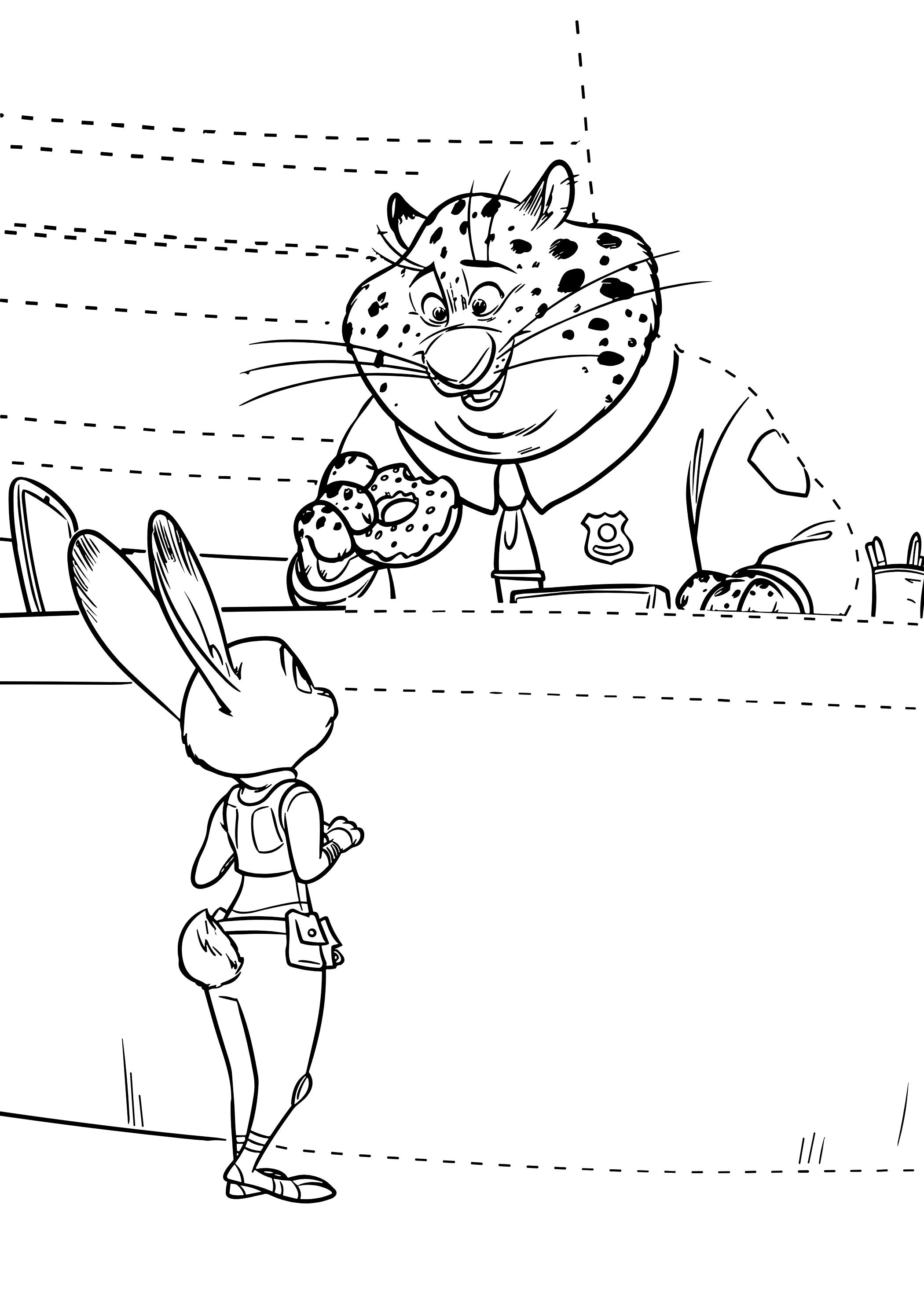 Coloriage Judy Hopps Et Clawhauser Interaction Au Commissariat De Zootopie - Zootopie à imprimer