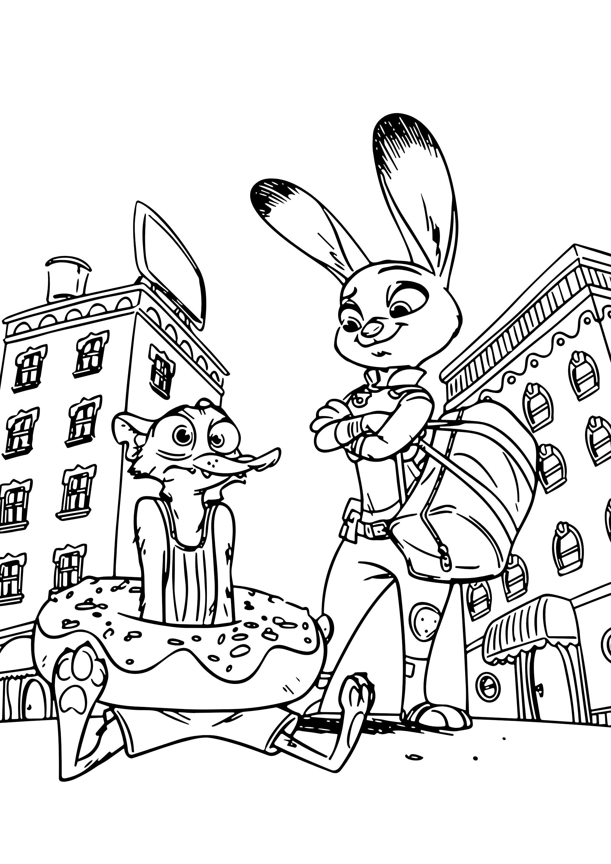 Coloriage Judy Hopps Et Finnick Zootopia - Zootopie à imprimer