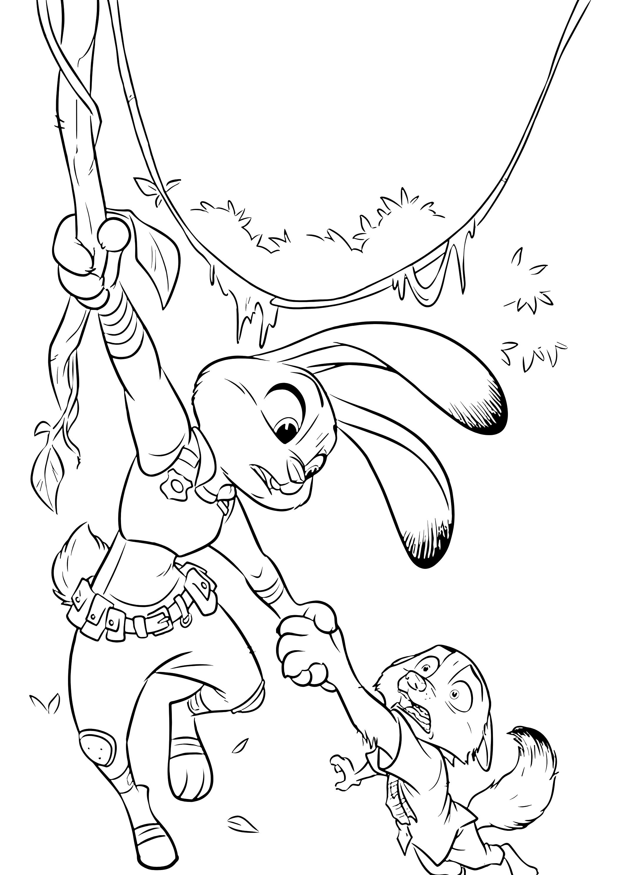 Coloriage Judy Hopps Et Nick Wilde En Action A Zootopie - Zootopie à imprimer