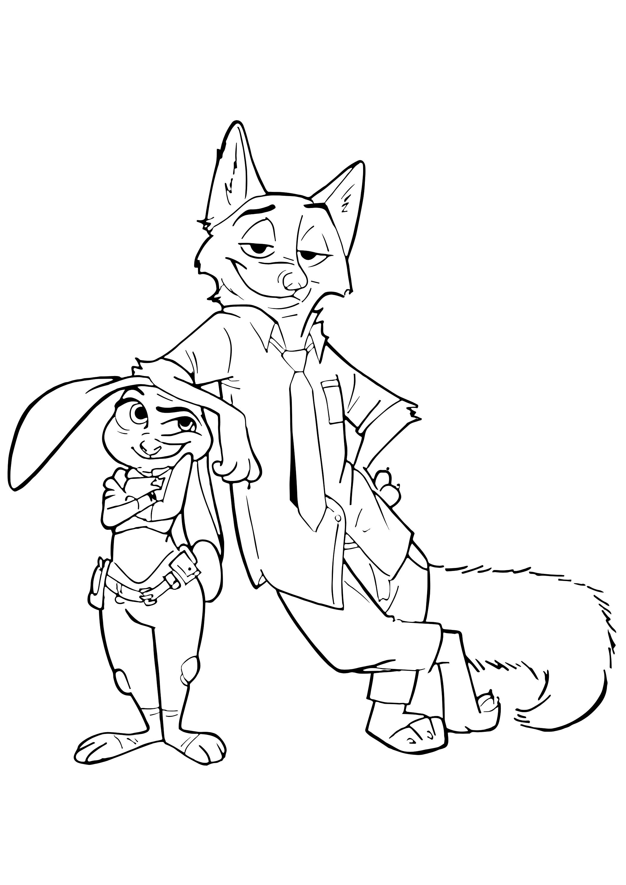 Coloriage Judy Hopps Et Nick Wilde Zootopie Illustration - Zootopie à imprimer