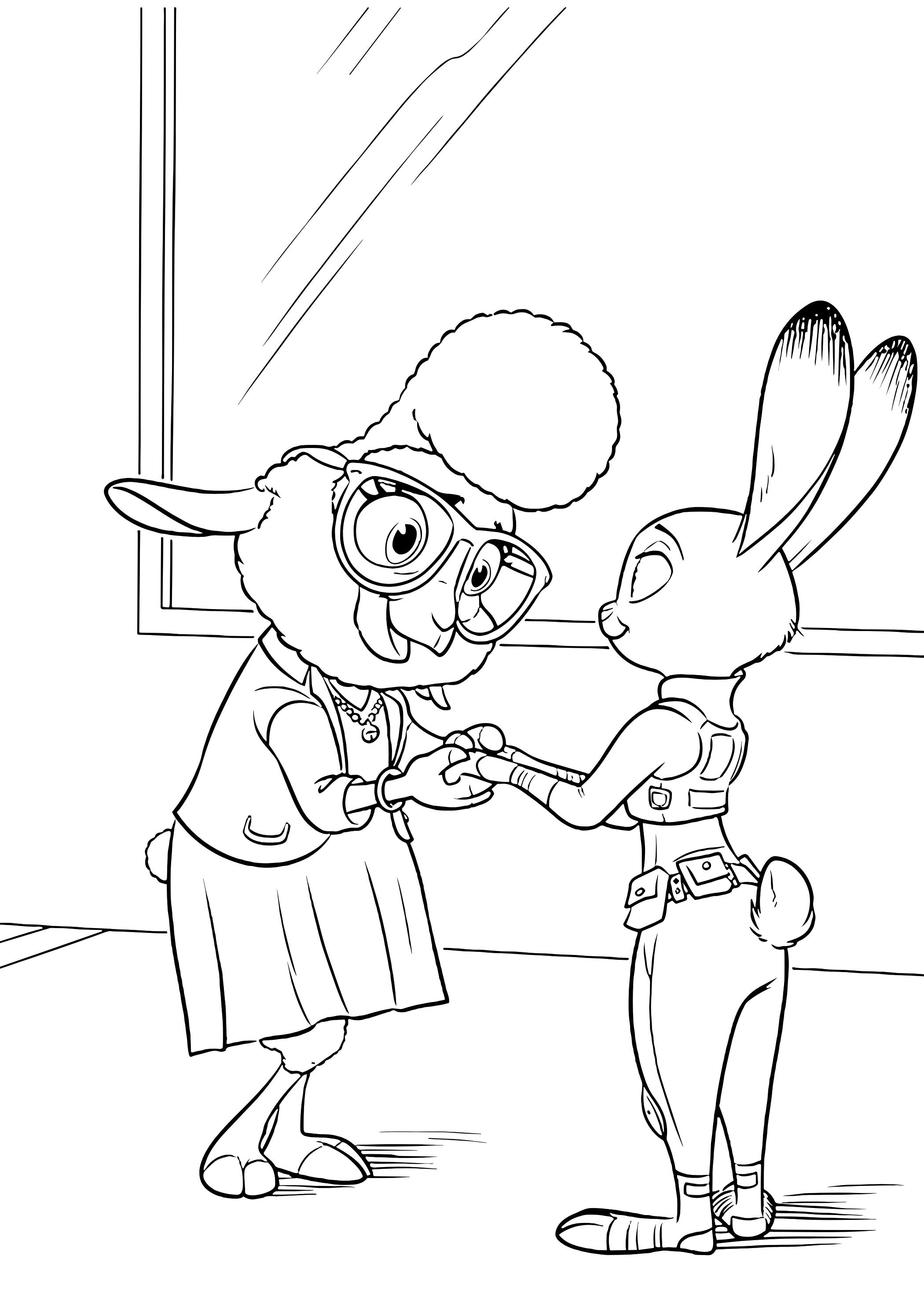 Coloriage Judy Hopps Rencontre Madame Otterton Zootopie - Zootopie à imprimer