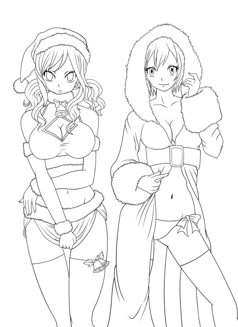 Coloriage Juvia And Lisanna Sexy Christmas - Fairy tail à imprimer