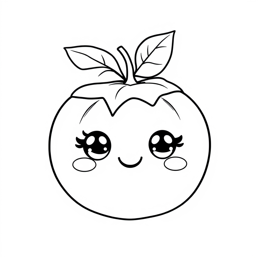 Coloriage Kaki 1 Fruit Kawaii - Kawaii fruits à imprimer