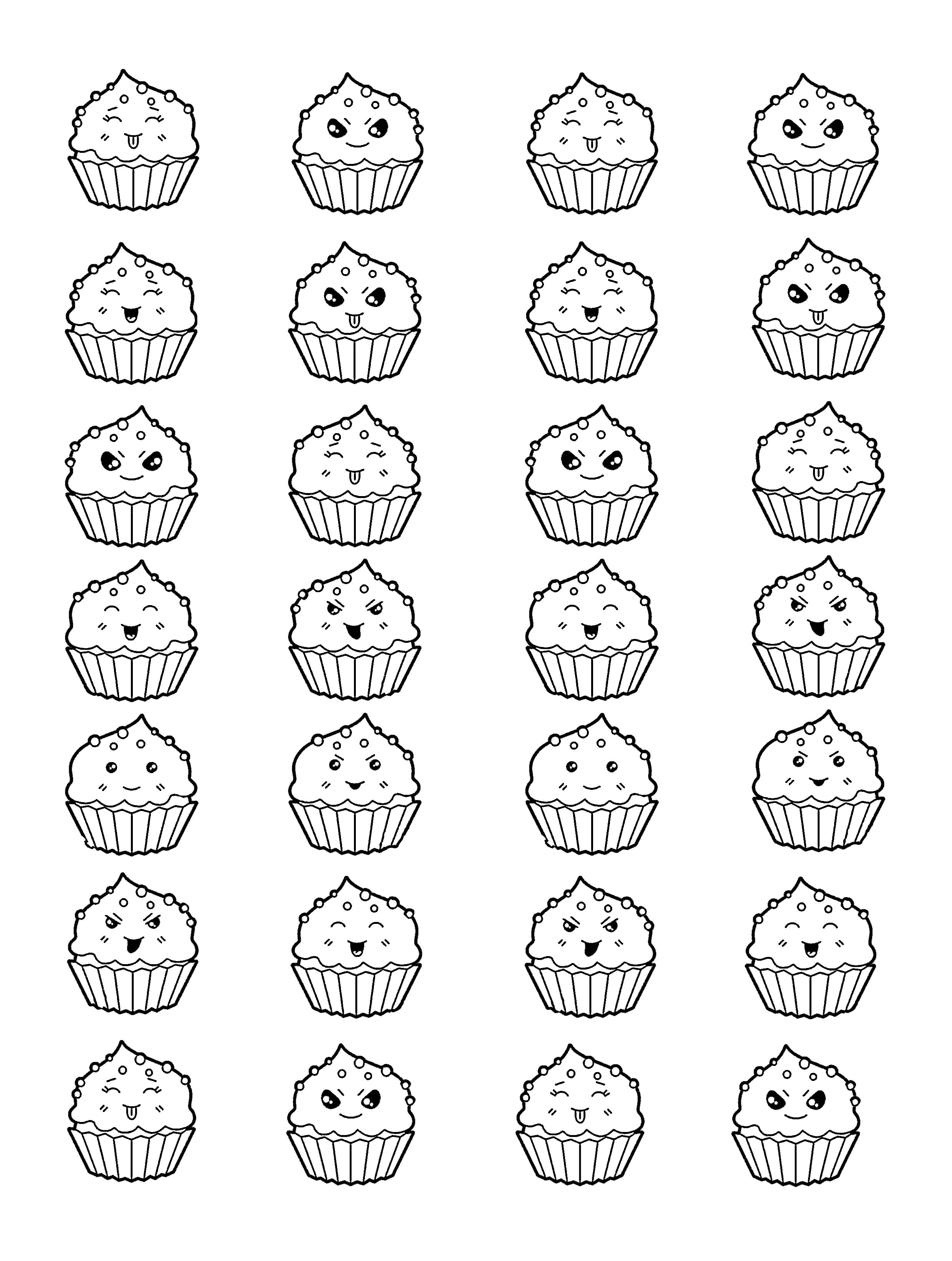 Coloriage Kawaii Cupcake - Kawaii à imprimer