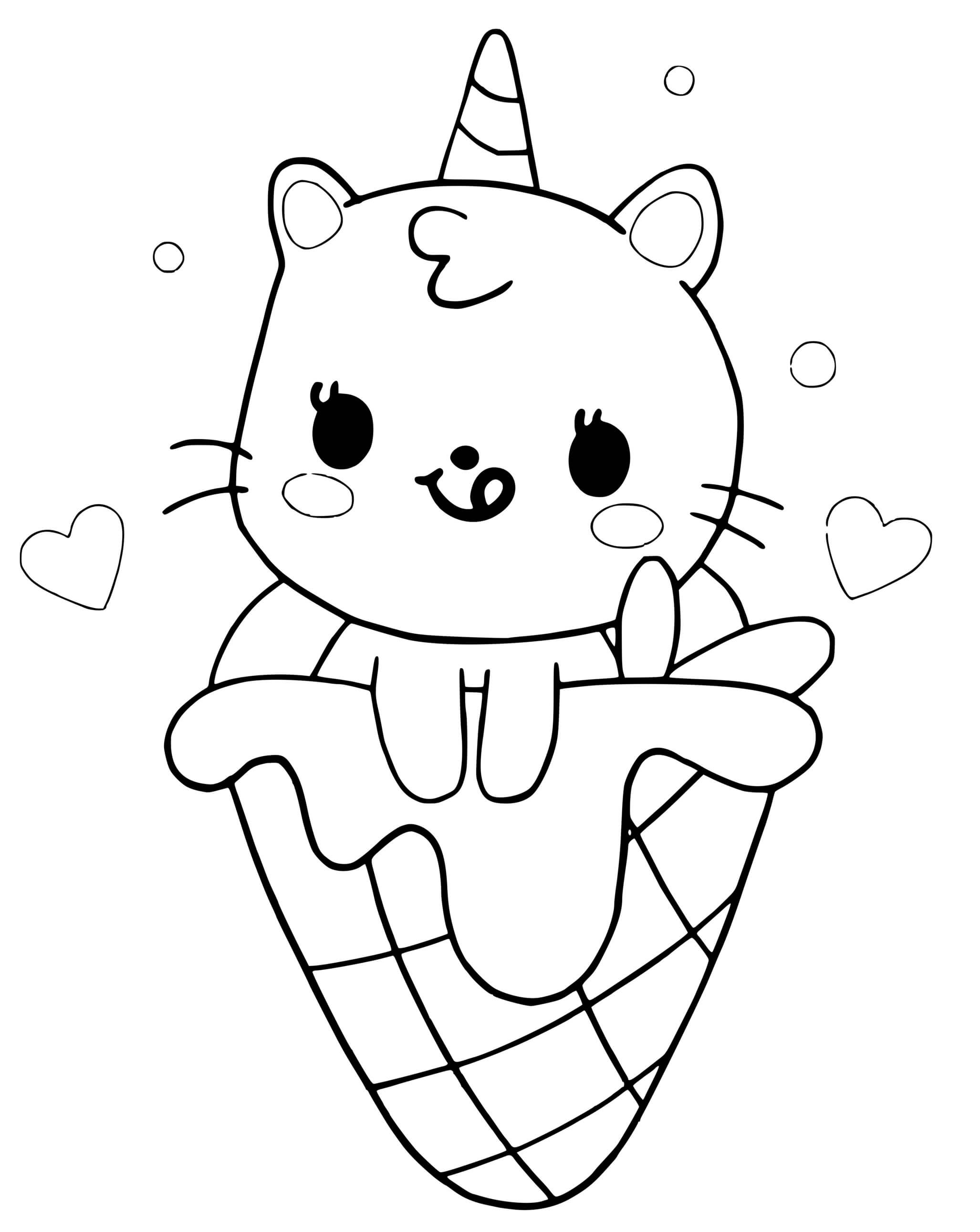 Coloriage Kawaii Licorne Chat Mermaid Crème Glace - Licorne kawaii à imprimer