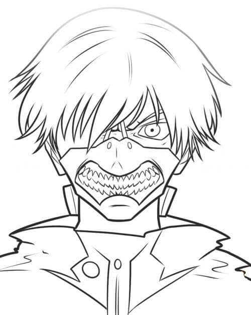 Coloriage Ken Kaneki Avec Sourire Terrifiant - Tokyo ghoul à imprimer