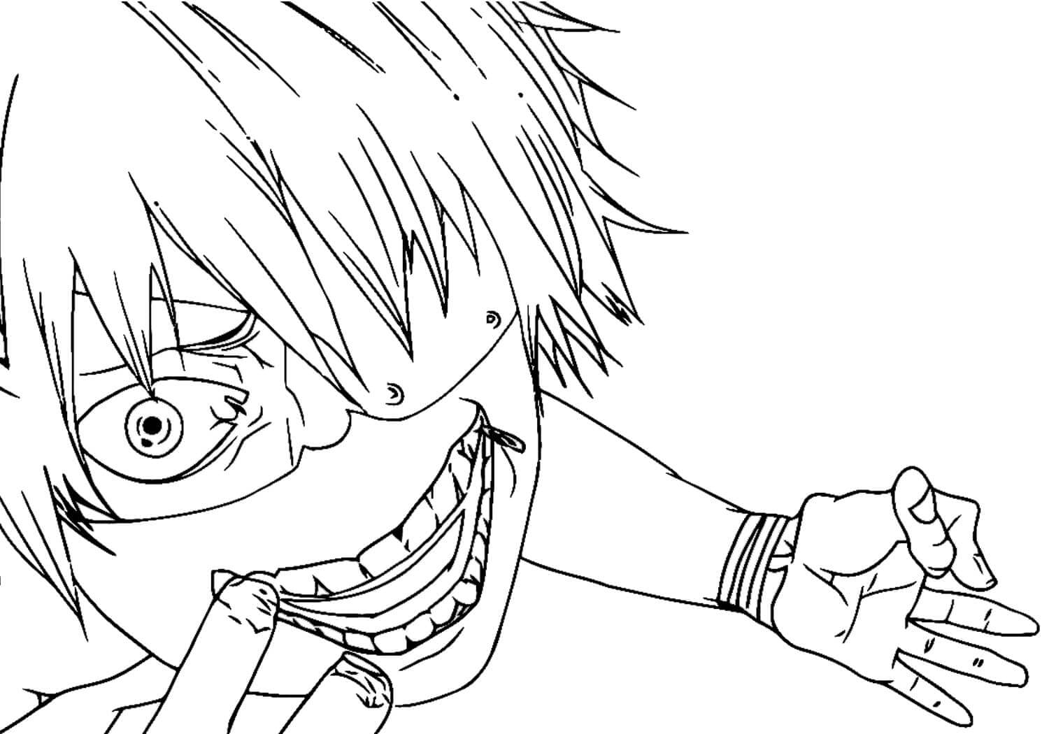 Coloriage Ken Kaneki Regard Terrifiant - Tokyo ghoul à imprimer