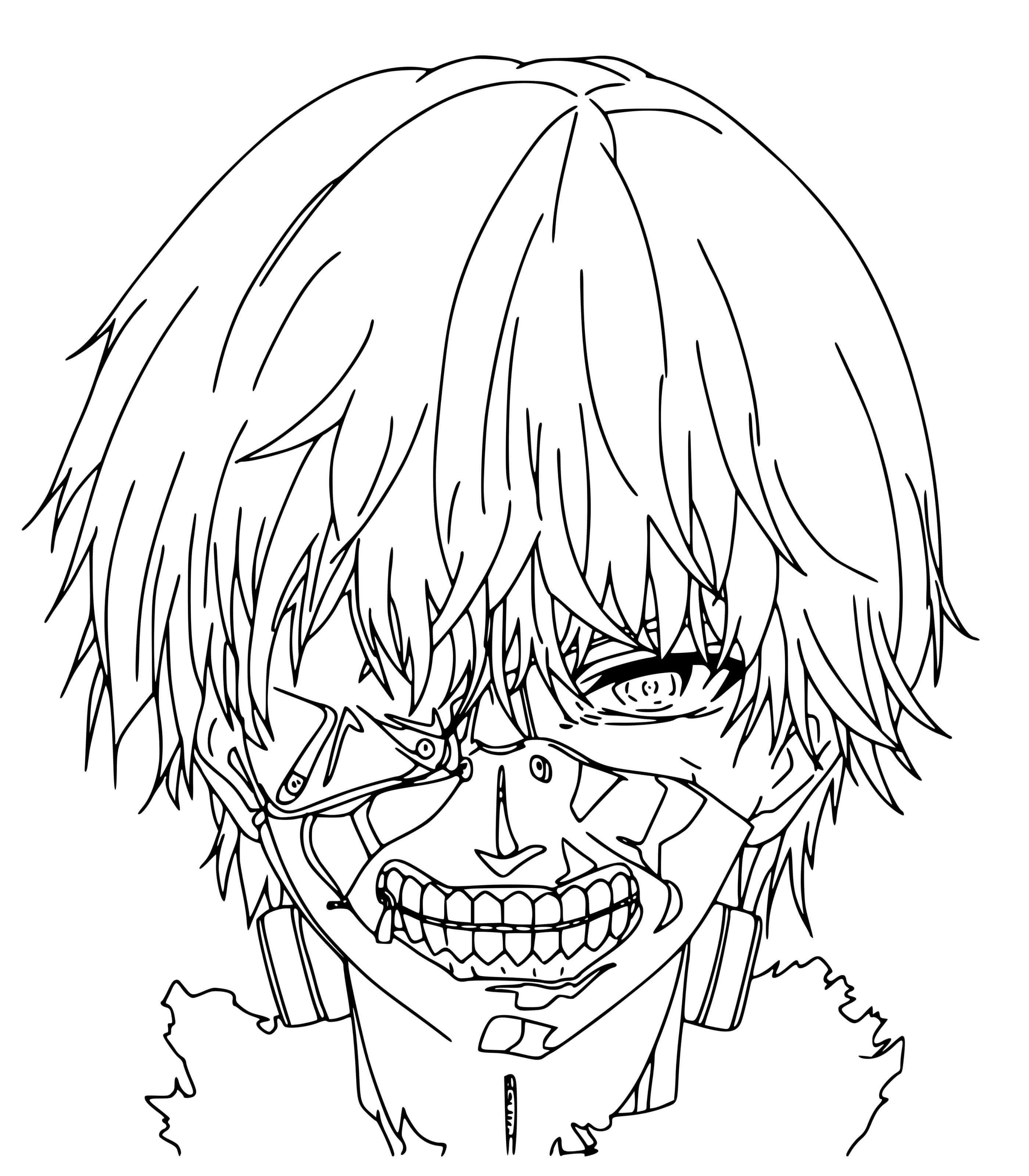 Coloriage Ken Kaneki Visage Epeurant Tokyo Ghoul - Tokyo ghoul à imprimer