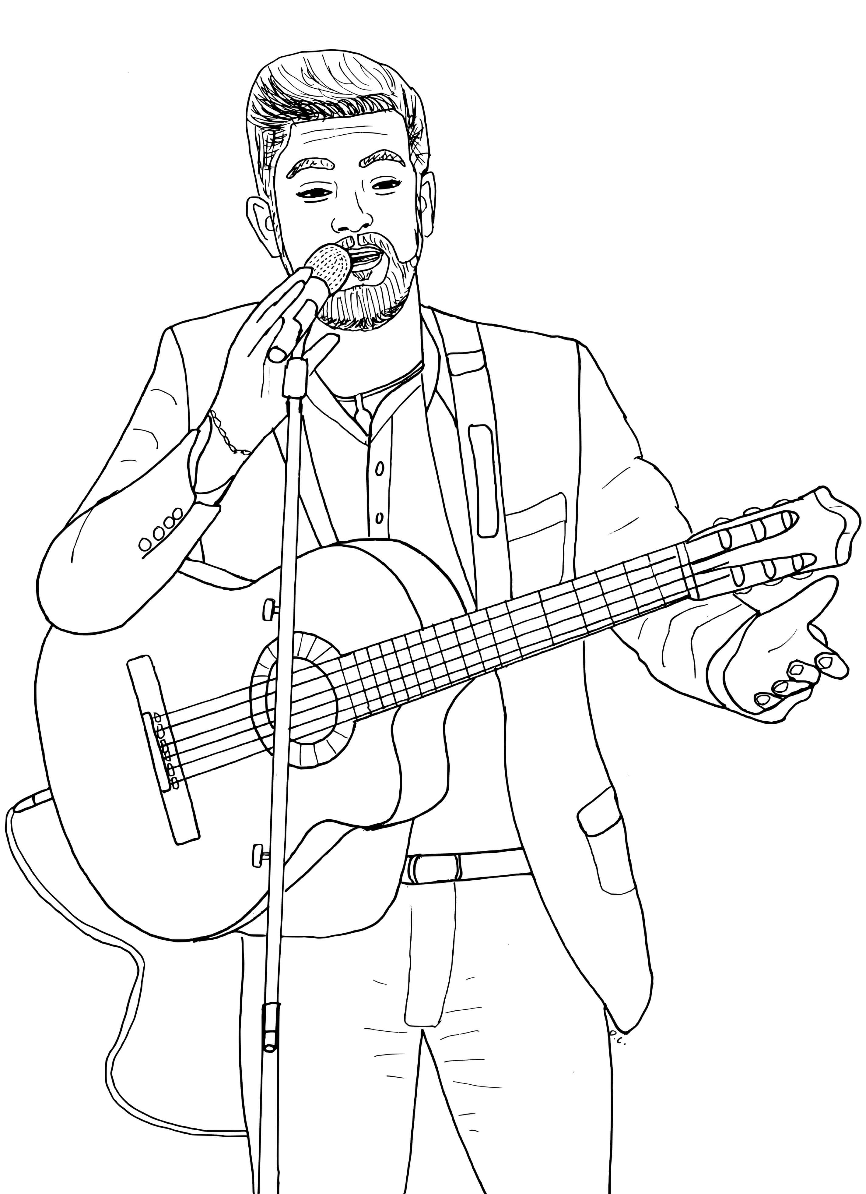 Coloriage Kendji Girac guitariste et chanteur français - Célébrité à imprimer