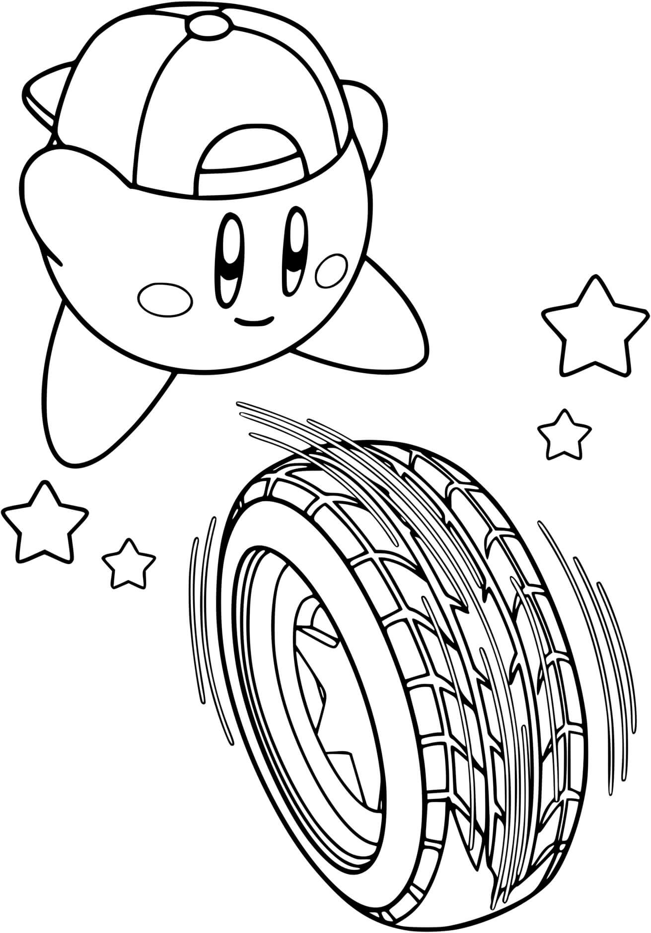 Coloriage Kirby Cool Lance Une Roue En Pleine Vitesse - Kirby à imprimer