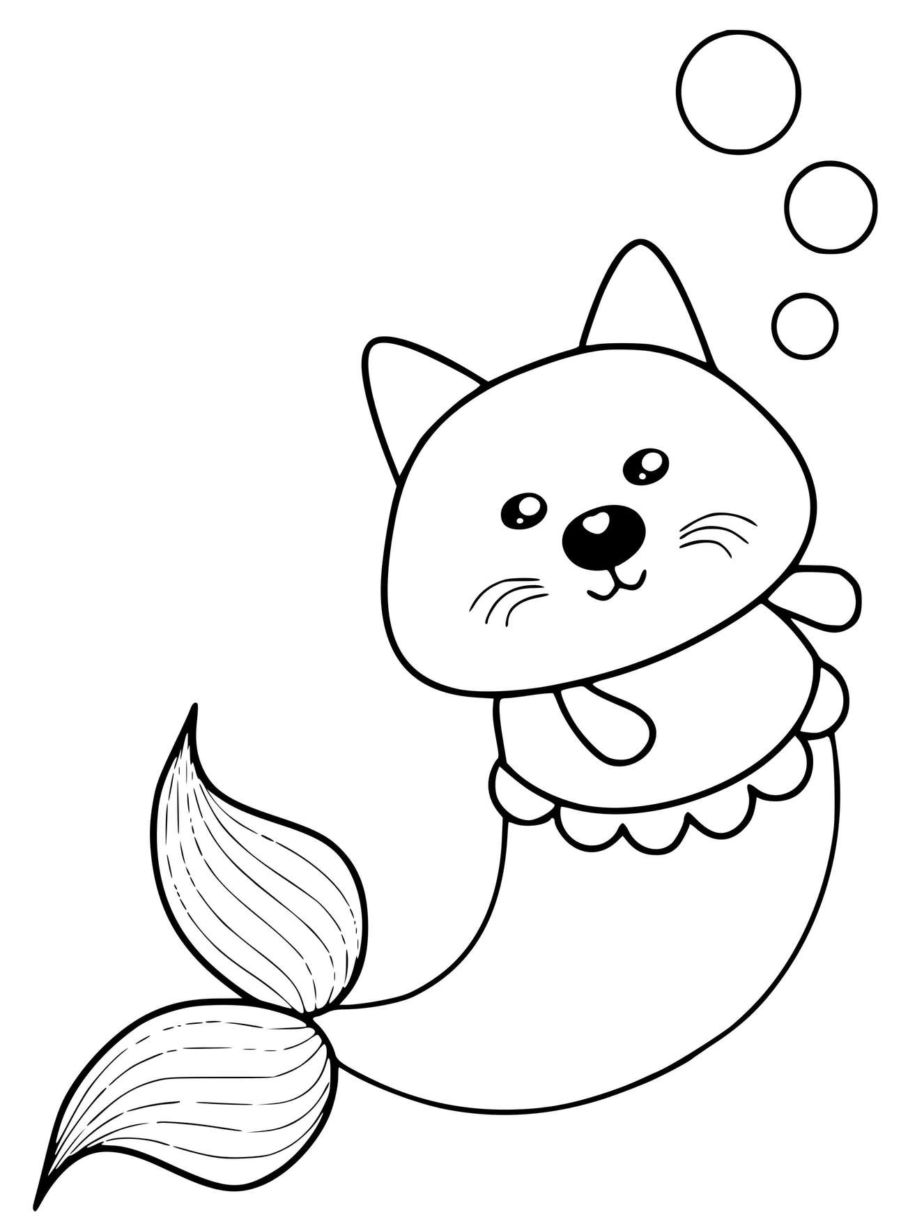 Coloriage Kitty Sirène Chat Mignon - Sirène à imprimer
