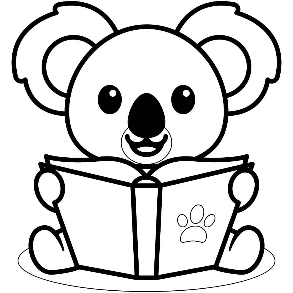 Coloriage Koala Aime La Lecture Livre Animaux - Koala à imprimer