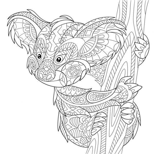 Coloriage Koala Australie Zentangle Antistress - Pâques à imprimer