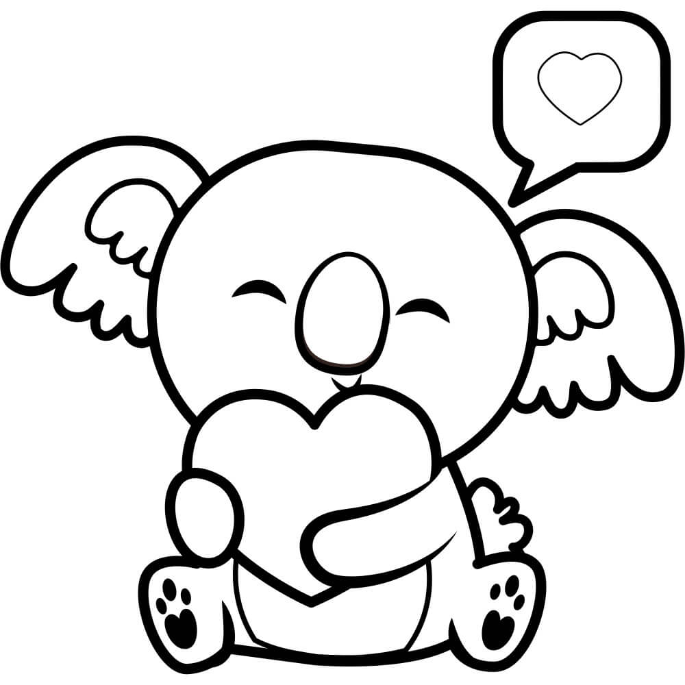 Coloriage Koala Avec Un Cœur Pour La Saint Valentin - Koala à imprimer
