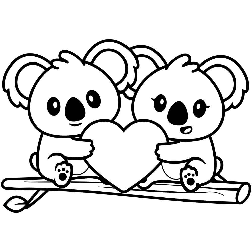 Coloriage Koala En Amoureux Cœur - Koala à imprimer