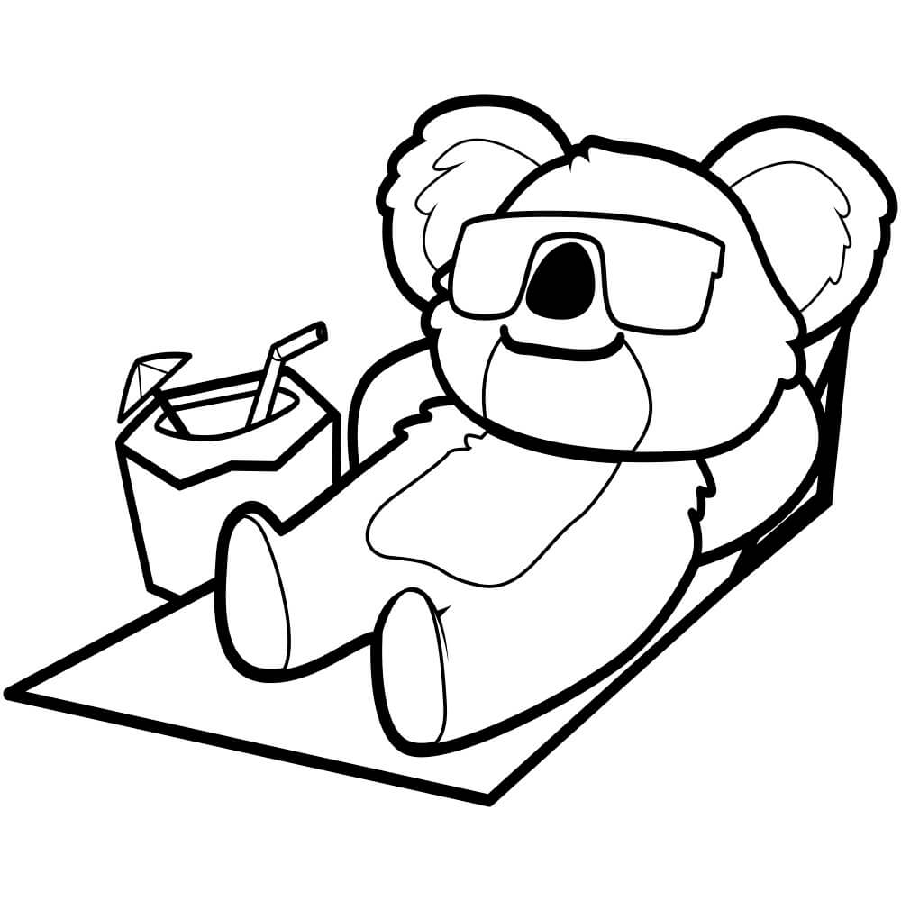 Coloriage Koala Facile Se Repose A La Plage Au Soleil - Koala à imprimer