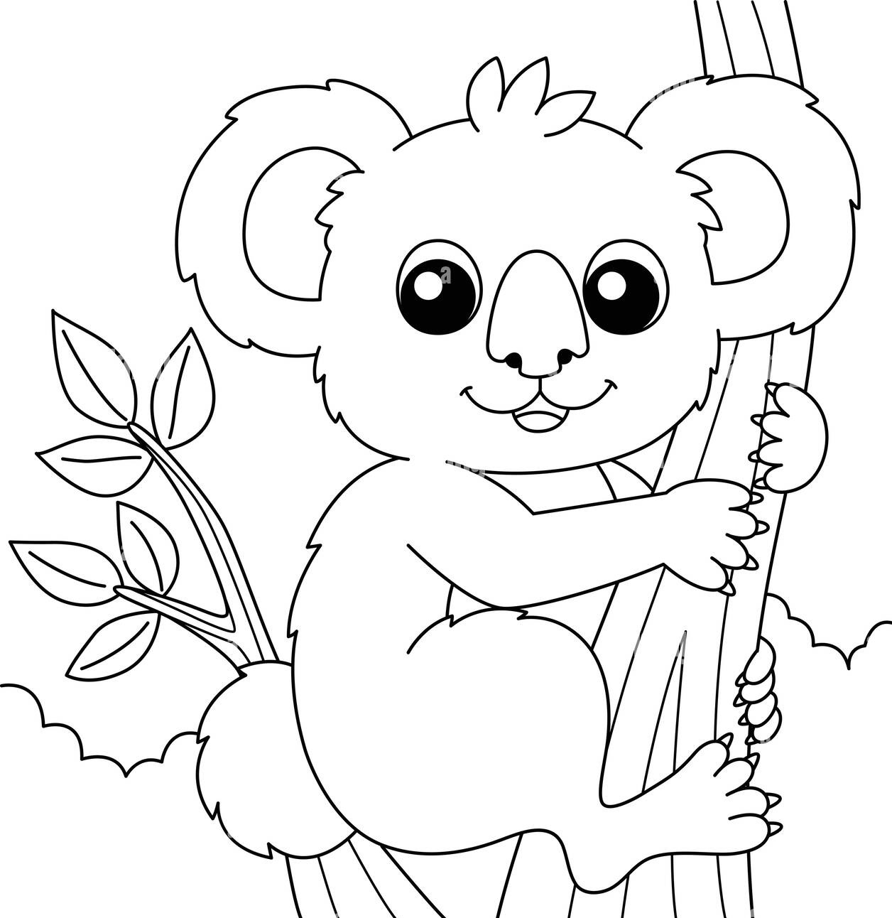 Coloriage Koala Kawaii Dans Un Champs Deucalyptus - Koala à imprimer