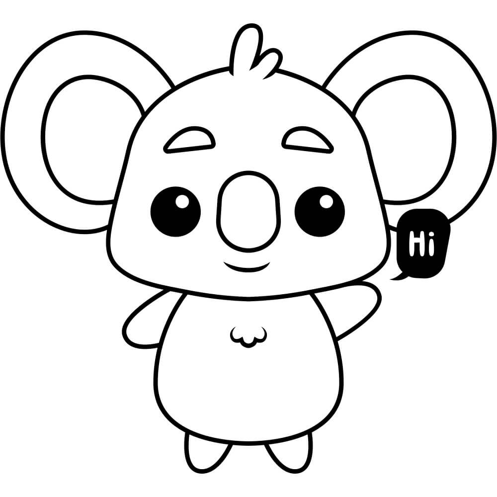 Coloriage Koala Kawaii Dit Bonjour - Koala à imprimer