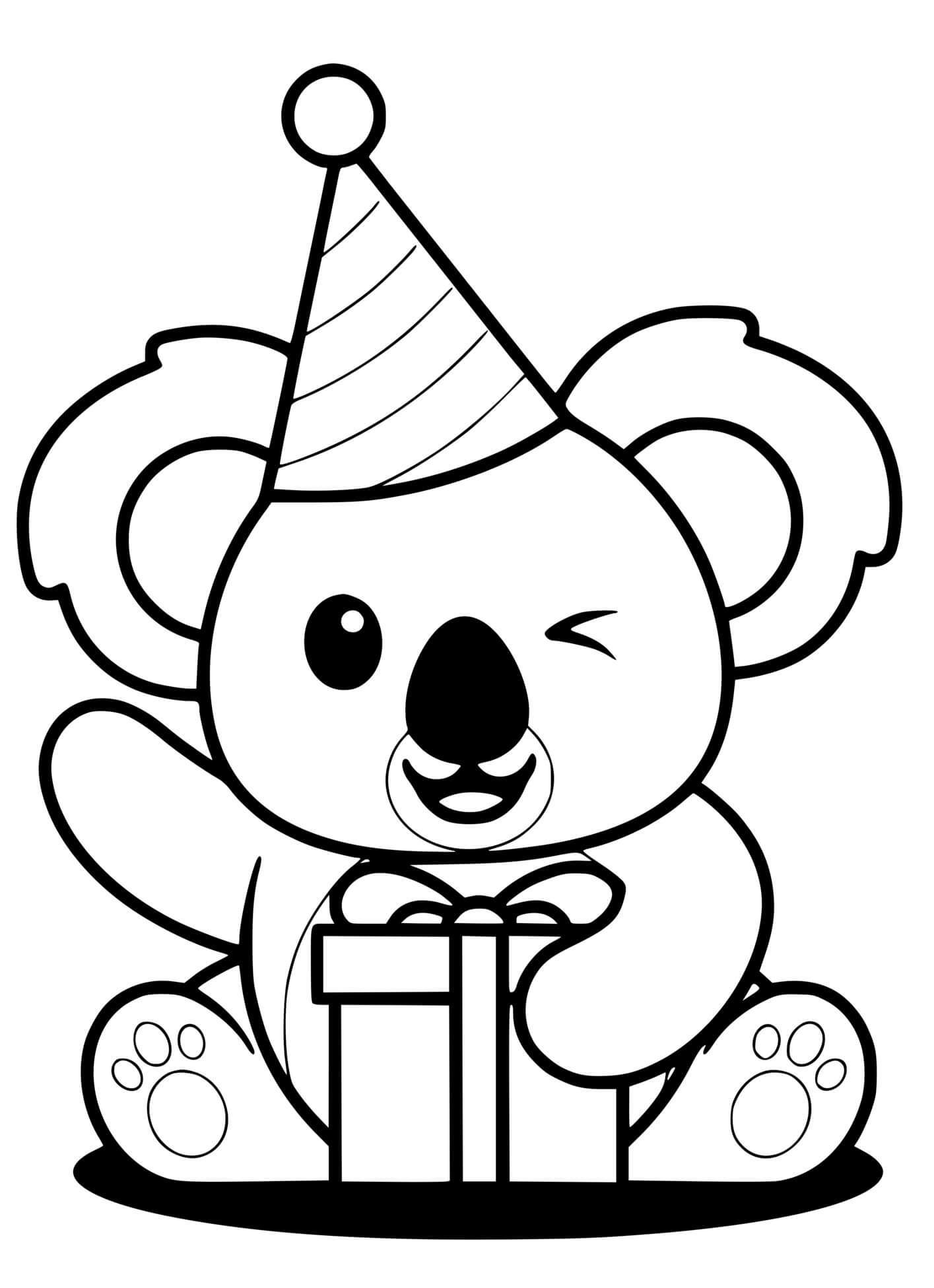 Coloriage Koala Mignon Anniversaire Fête - Koala à imprimer