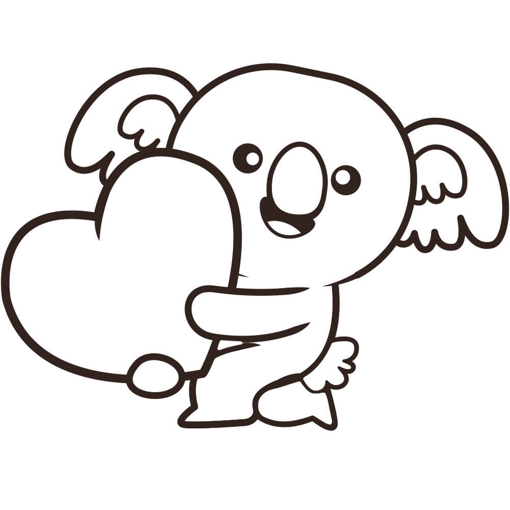 Coloriage Koala Mignon Avec Un Cœur En Chocolat - Koala à imprimer