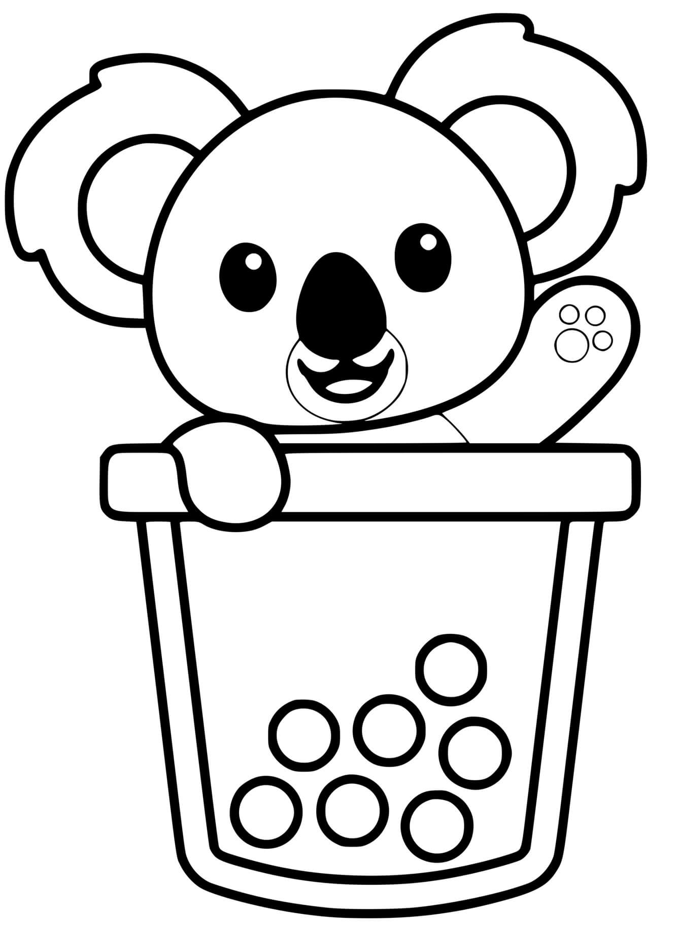 Coloriage Koala Mignon Dans Un Bubble Tea - Koala à imprimer