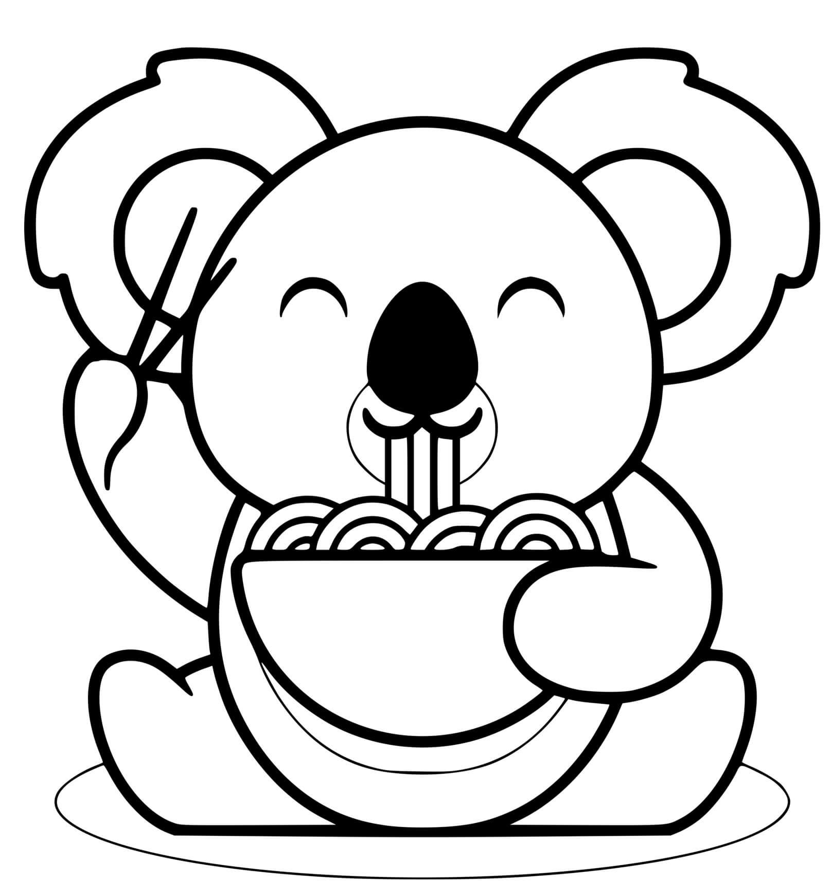 Coloriage Koala Mignon Mangeant Nouilles - Koala à imprimer