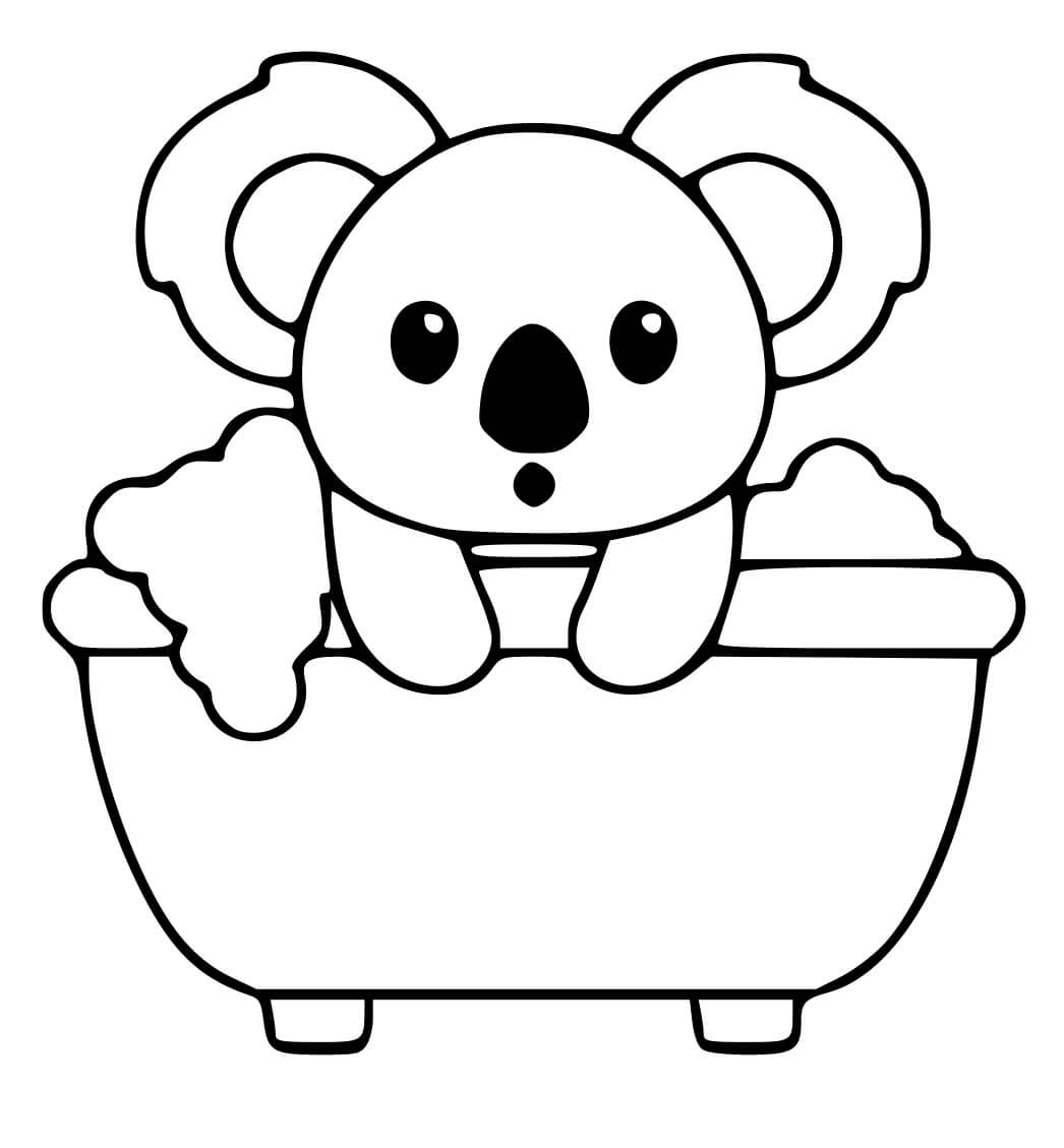 Coloriage Koala Mignon Prend Un Bain - Koala à imprimer
