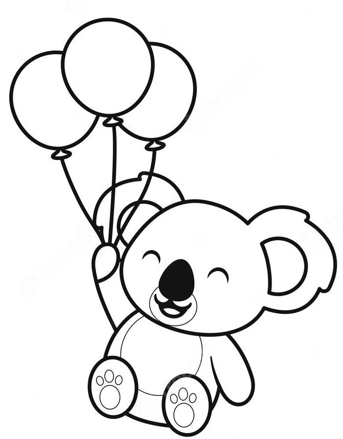 Coloriage Koala Mignon Tenant Sur Des Ballons - Koala à imprimer