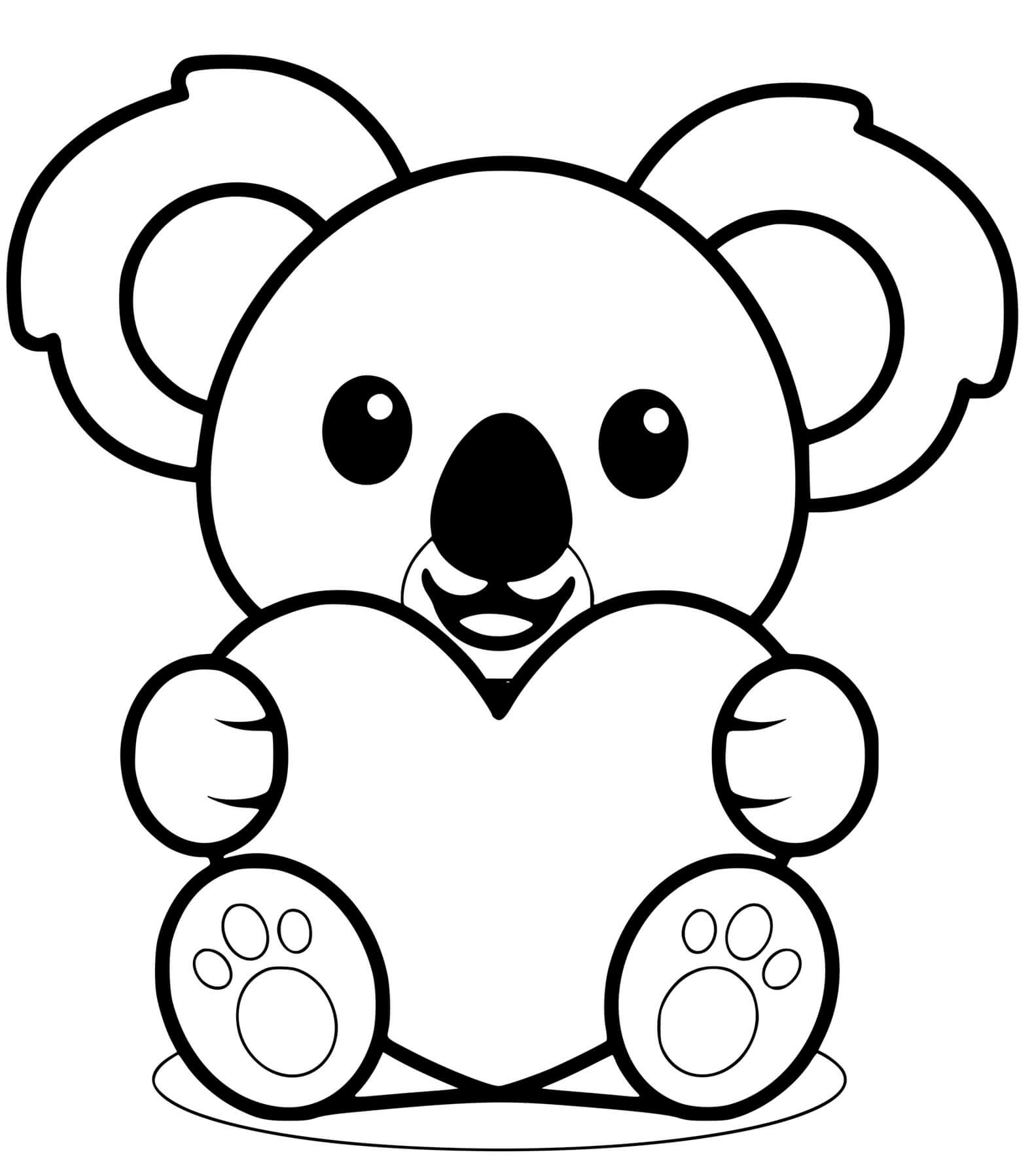 Coloriage Koala Mignon Tenant Un Cœur - Koala à imprimer