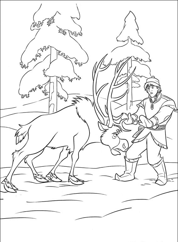 Coloriage Kristoff Discute Avec Sven - La Reine des neiges à imprimer