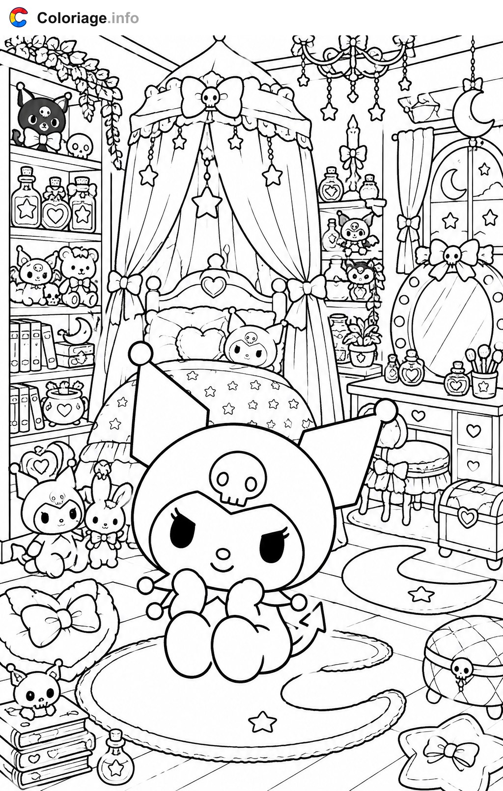 Kuromi in ihrem geheimen Zimmer Ausmalbilder — Ausmalbild zum Ausdrucken