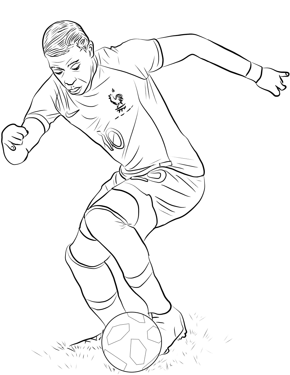 Coloriage Kylian Mbappe en action Coupe du Monde 2018 - Foot à imprimer