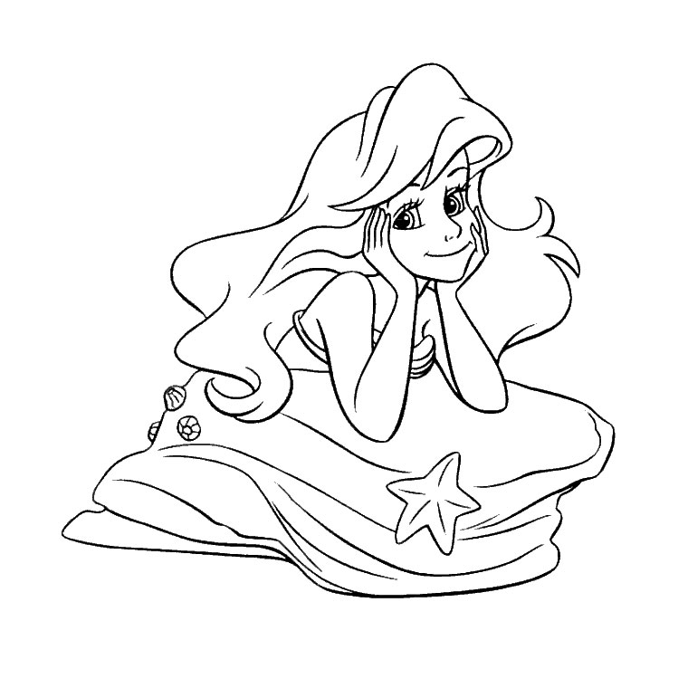 Coloriage La Belle Ariel Est Souriante - Ariel la petite sirène à imprimer