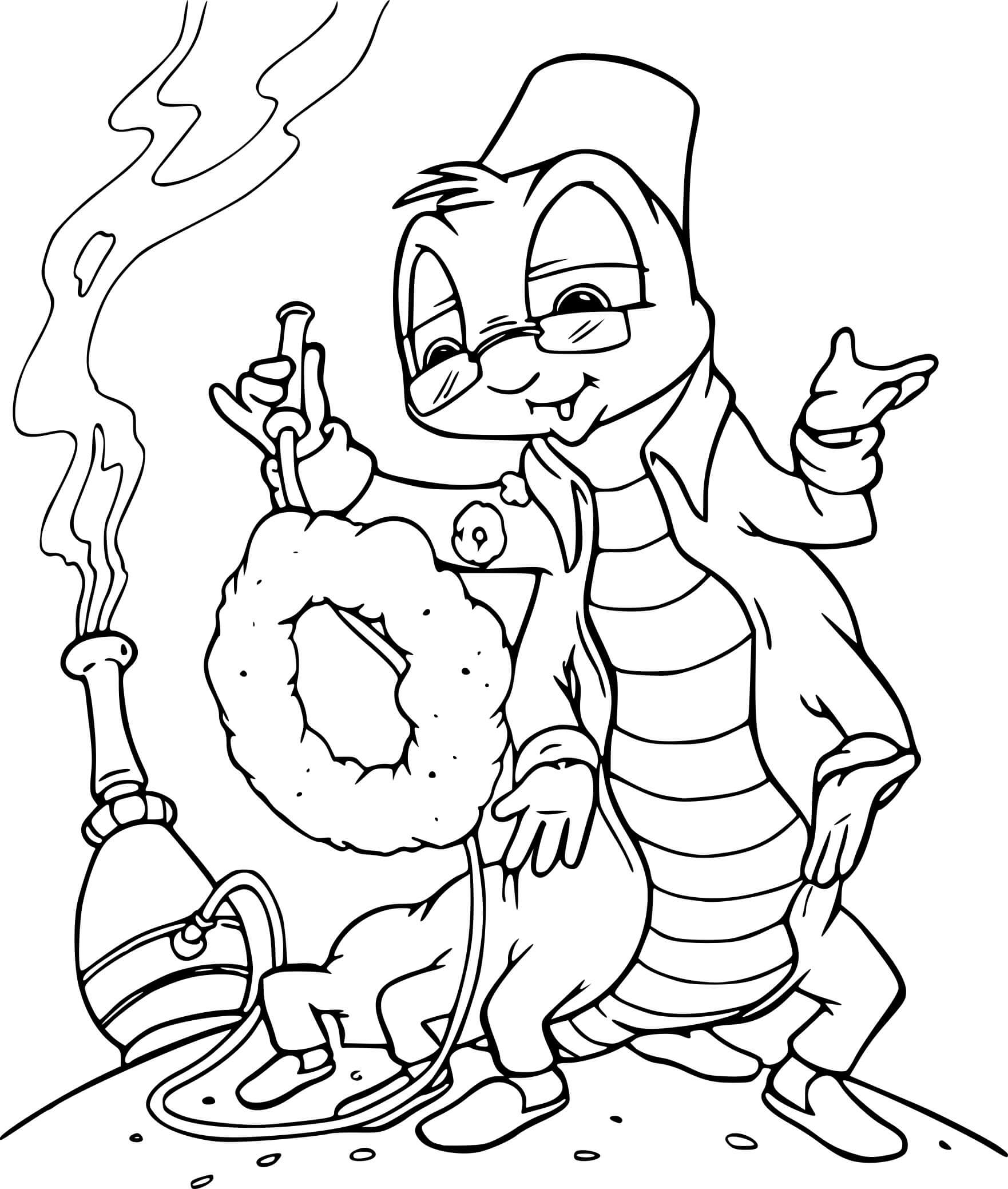 Coloriage La Chenille Deguste Une Chicha - Alice au pays des merveilles à imprimer