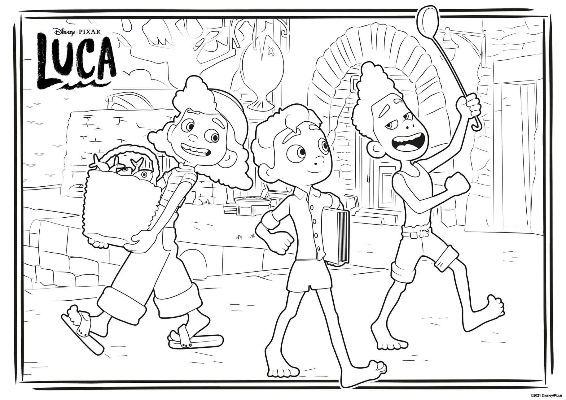 Coloriage La Cuisine Avec La Famille Luca - Luca de Disney Pixar à imprimer