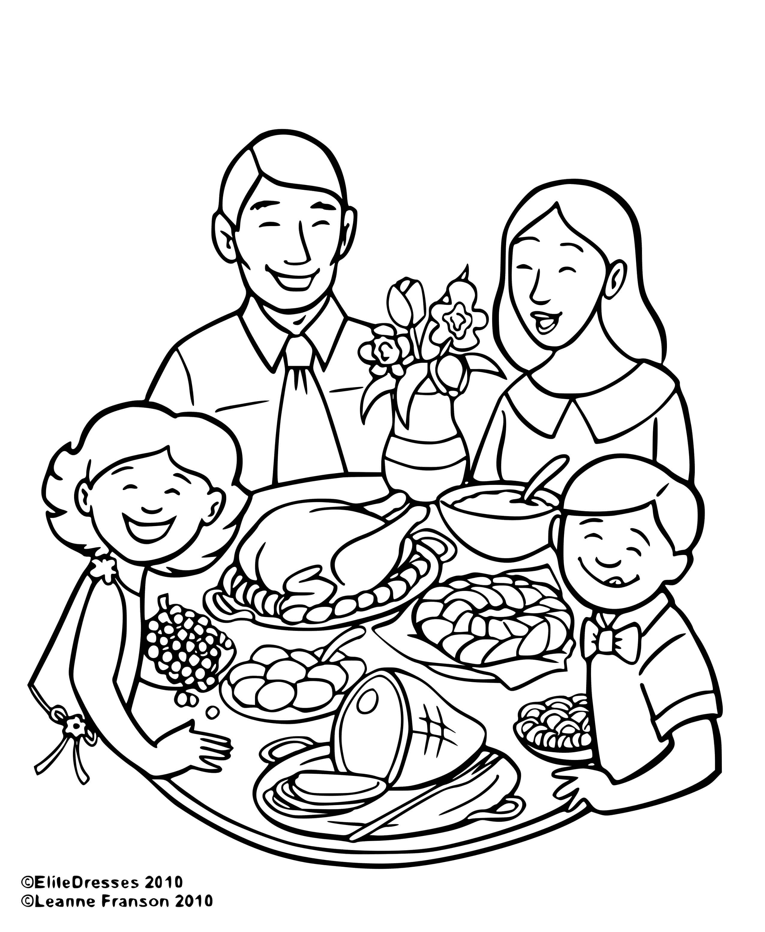 Coloriage La Famille A Table Pour Le Repas - Famille à imprimer