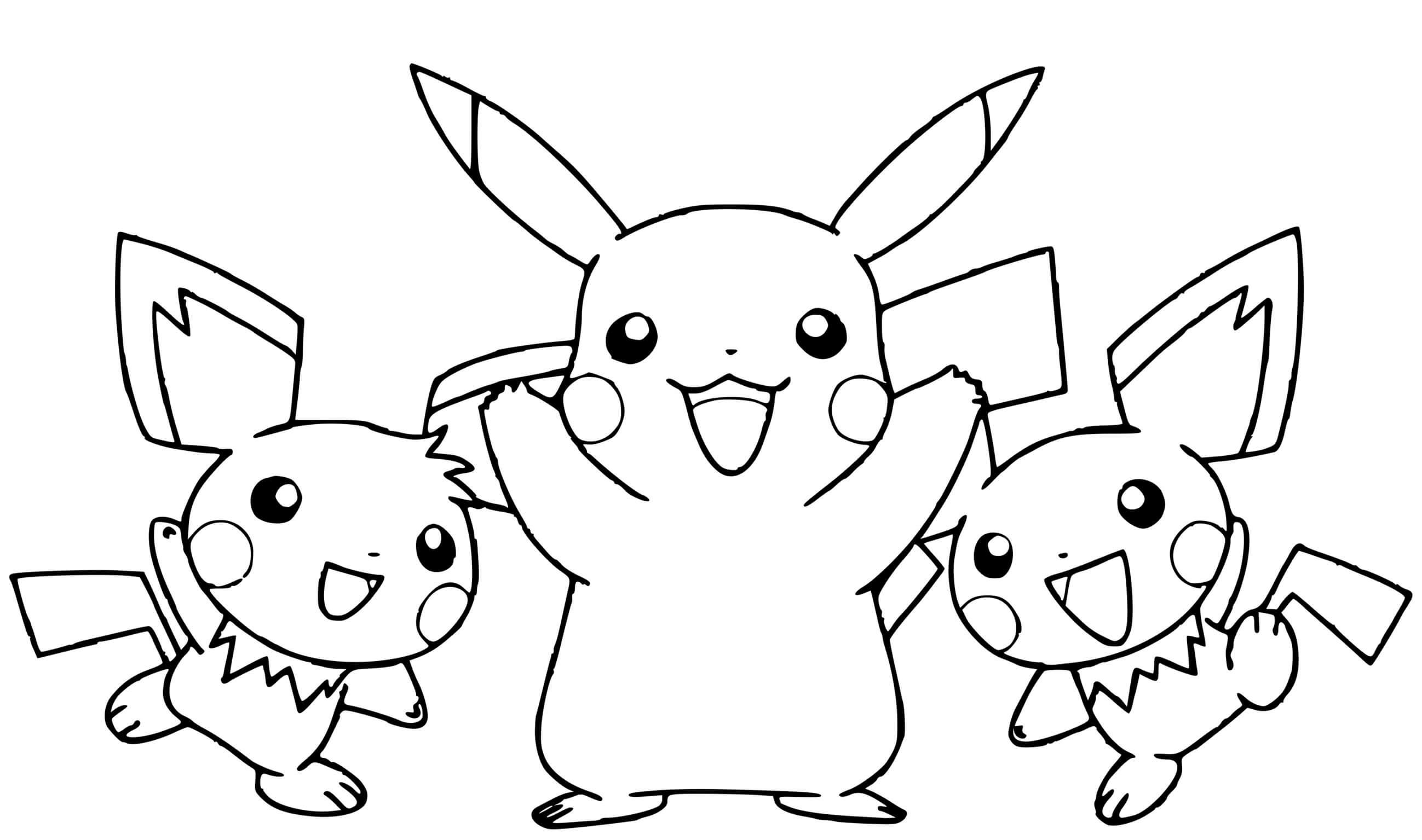 Coloriage La Famille De Pikachu Est Heureuse - Pokémon à imprimer